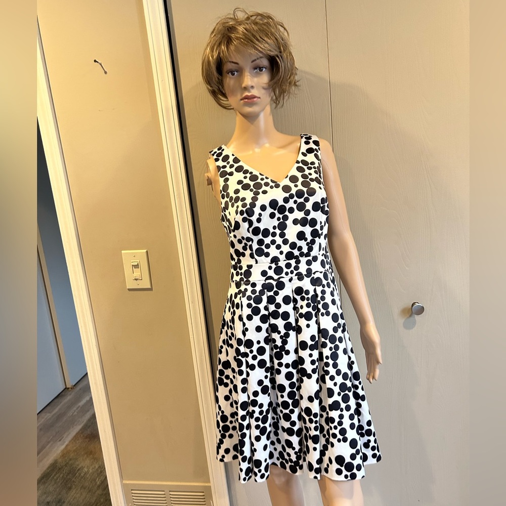 NWT  Black polka dot dress off the shoulder. Casual-Dressy. Beautiful sheen.